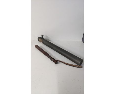 A brass military tank gun sight telescope, possibly WWI era, marked Ross London A/F, together with a 20th century police trun