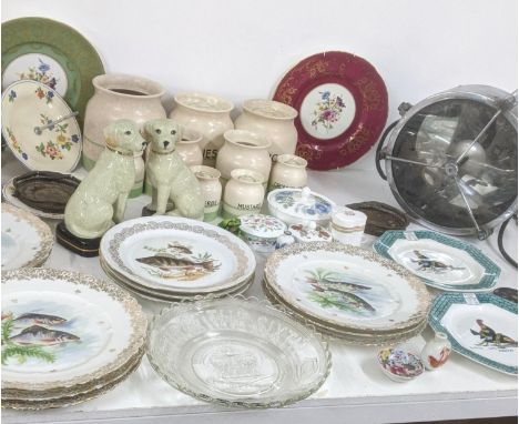 Mixed ceramics to include a late 19th/early 20th century Japanese scent bottle A/F along with a pair of Staffordshire dogs A/