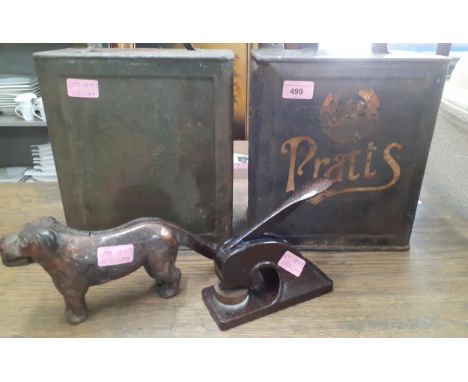 A vintage lot to include two petrol cans, a nutcracker in the form of a dog, a compass seal embosser and 2 other items.Locati