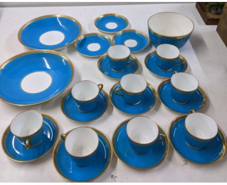 A collection of early 20th century Minton turquoise and gilt decorated teaware to include cups and saucers, shallow bowls and