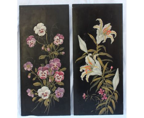 20th century 
Study of pansies
Oil on lacquered panel
27 x 60cm
Together with a companion of lilies