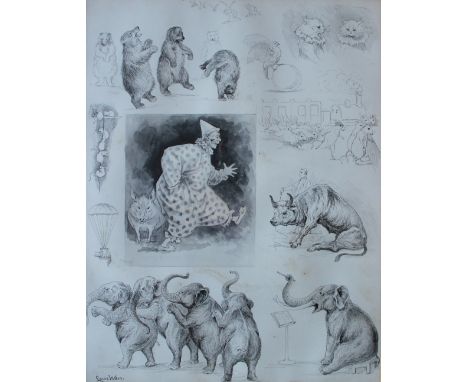 Louis Wain
Study of a clown, together with sketches of bears, cats etc
Pen and ink Sketch
51 x 39cm