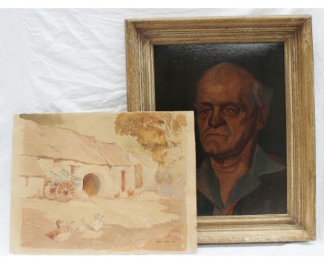 Arthur Miles
Head and shoulders portrait of Ferdinand Cirel
Oil on board
42 x 31cm
Signed
Together with a watercolour of a fa