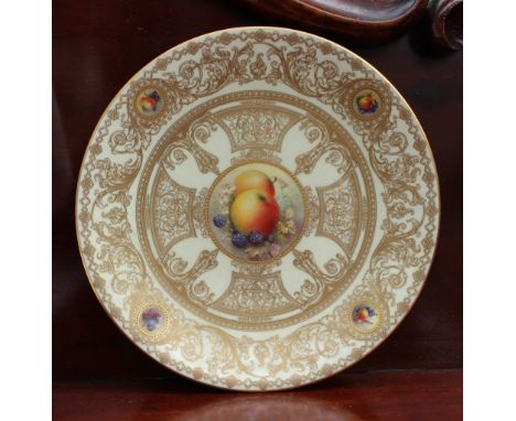 A Royal Worcester porcelain cabinet plate, painted to the centre with apples and blackberries, signed Richard Sebright, four 