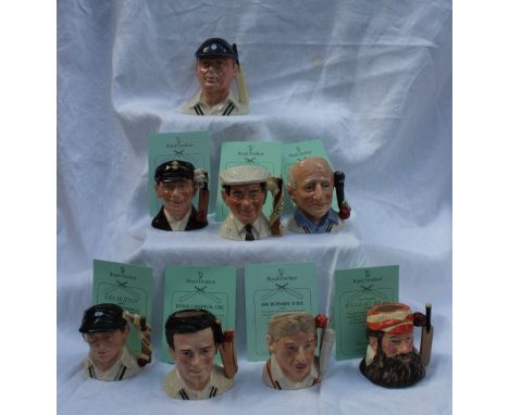 Eight Royal Doulton limited edition character jugs of famous cricketers including Jack Hobbs D7131, No.134/5000, Harold Denni