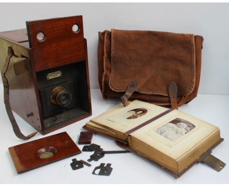A Perken, Son & Rayment mahogany plate camera, 13.5cm wide x 21cm deep x 20cm high 