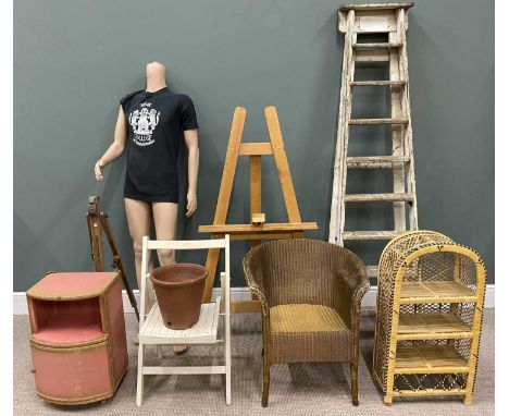 VINTAGE FURNISHINGS to include A-frame step ladder, a shop mannequin, Winsor and Newton painter's easel and a modern pine exa