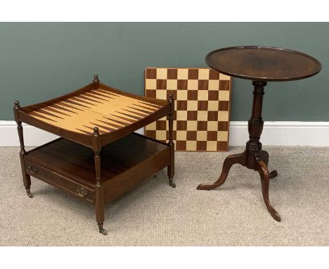 GAMES TABLE/WHATNOT, reproduction with multi-surface top and base drawer, 53 (h) x 56 (w) x 56cms (d), circular topped tripod