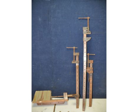 SEVEN SASH CLAMPS to include three record sash clamps (numbers unknown due to rust) along with four unbranded (some rust) and