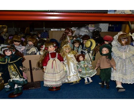 SIX BOXES AND A DOLL'S PRAM OF COLLECTORS DOLLS, to include forty two dolls, many boxed, tallest approximately 65cm, makers i