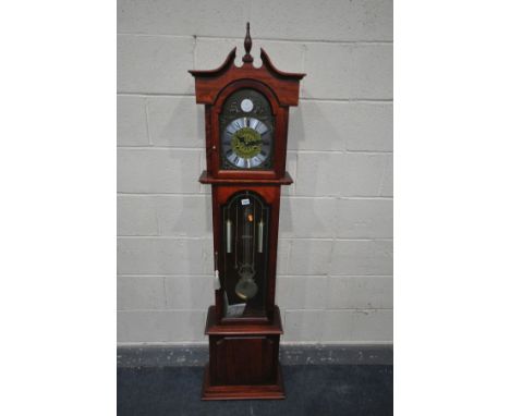 A LATE 20TH CENTURY MAHOGANY LONGCASE CLOCK, signed C Wood &amp; Son, height 176cm (two prosthetic weights, pendulum and wind