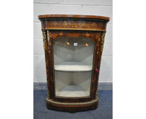 A 20TH CENTURY FRENCH BURR WALNUT, AMBONYA CROSSBANDED AND MARQUETRY INLAID CORNER CUPBOARD, with brass caryatid mounts, surr