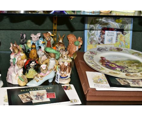 A GROUP OF ROYAL ALBERT BEATRIX POTTER FIGURES, FIRST DAY COVERS, ETC, to include the following figures: Benjamin Bunny, The 