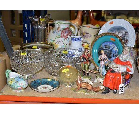 A GROUP OF CERAMICS AND CRYSTAL GLASS, to include Coalport wall plates 'Xmas holly cart', 'A glimpse of paradise', a crystal 