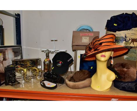 EIGHT LADIES HATS INCLUDING TWO 'MITZI LORENZ', with four original card hat boxes, a head mannequin, together with a 'no1 poc