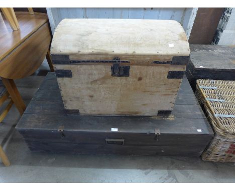 A pine dome top trunk and a pine ottoman 