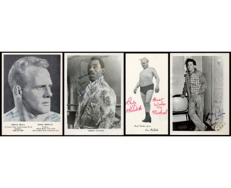 Wrestling, four signed (two dedicated) vintage photos from the 1960s-70s. All are date stamped to back: Les Kellett, size 6x3