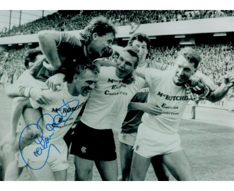 Football. Graham Roberts Signed 16 x 12 inch Black and White Rangers FC Glossy Photo. Signed in blue ink. Good Condition. All