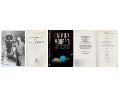 Signed Patrick Moore Black &amp; White Autograph and Book New Guide To The Planets. Photo Approx. Size 6. 5 x 4. 5 Inches. Si