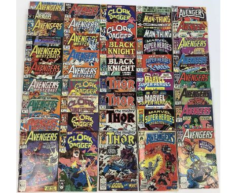 Large box of Marvel comics, mostly 1980's and 90's. To include Black Knight, Cloak and Dagger, Cage, Avengers, Hawkeye, Wolve