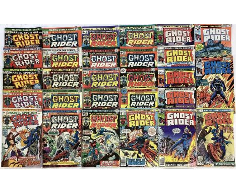 Selection of Ghost Rider Comics mostly 70s to include #14 The Uncanny Orb! And #55 first meeting of the Werewolf By Night.