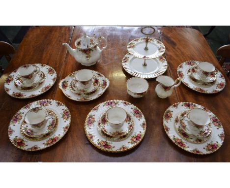 A Royal Albert Old Country Roses pattern tea set, for six, comprising cups, saucers, side plates, bread and butter plate, cak