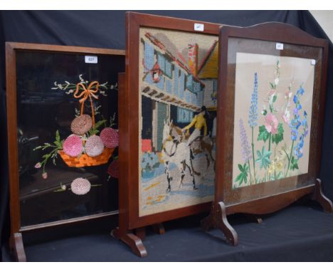A 20th century oak framed firescreen; others (3)