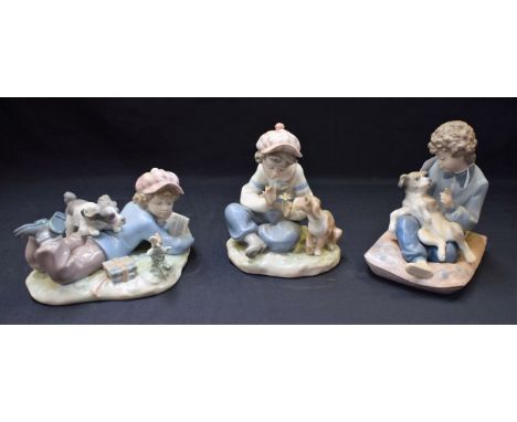 A Lladro ceramic figure group, Behave, 5703; others, I Hope She Does, Study Buddies (3)