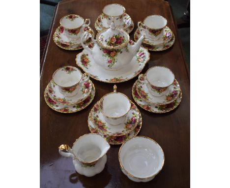 A Royal Albert Old Country Roses pattern tea set, for six, comprising cups, saucers, side plates, bread and butter plate, tea