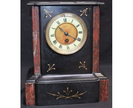 A 19th century belge noir and rouge marble mantel clock, retailed by Sutton, Paris &amp; Whitehaven, c.1880