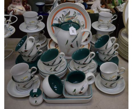 Ceramics - a Denby Greenwheat pattern tea service, including cups, saucers, side plates, bowls, teapot, sugar bowl, milk jug 