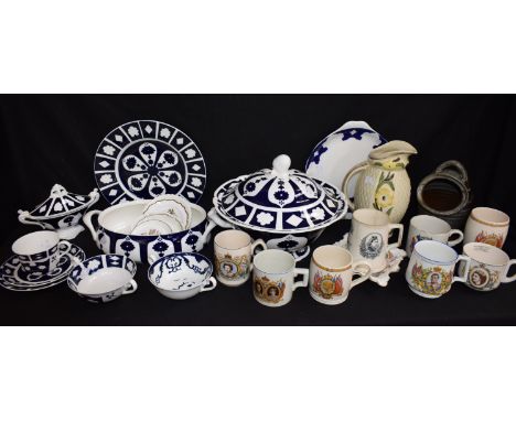 Ceramics - a Royal Crown Derby unfinished soup tureen and cover; others, plates, cups, saucers, etc; Commemorative ceramics V