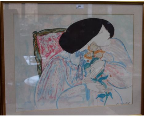 Linda de Kinff, by and after, The Rose, signed in pencil, numbered 78/200, lithograph print, 49cm x 64cm 