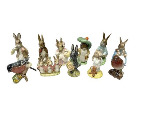 Six Beswick Beatrix Potter figures, comprising 'Flopsy, Mopsy and Cottontail', 'Mrs Rabbit', 'Mrs Rabbit &amp; Bunnies', 'Fie