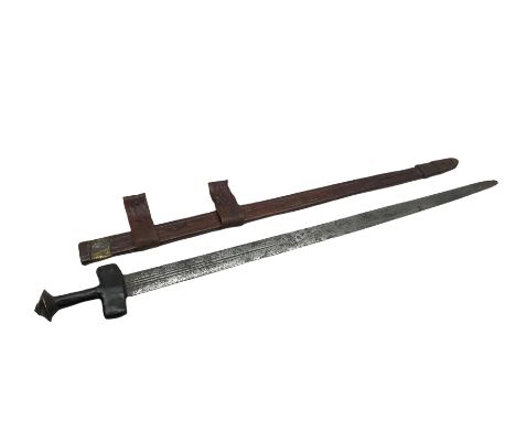 North African Taureg Takouba sword, in leather scabbard, blade length 84cm