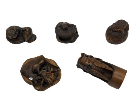 Five netsuke, modelled as a beetle, fly, turtle, frog and a lizard 