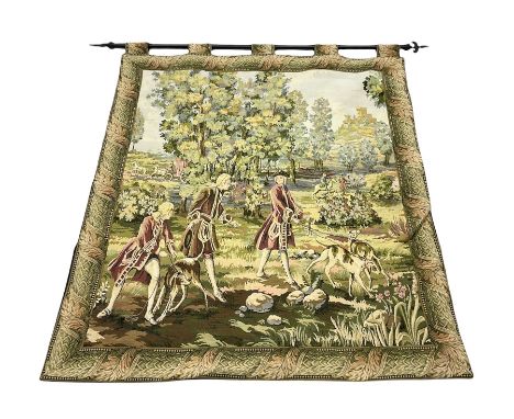 Large wall tapestry, depicting a hunting scene, H165cm, L165cm