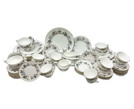 Royal Worcester June Garland pattern tea and dinner wares, comprising thirteen dinner plates, twelve dessert plates, twelve s