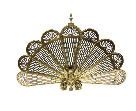 Early 20th century pierced brass peacock style folding fire screen