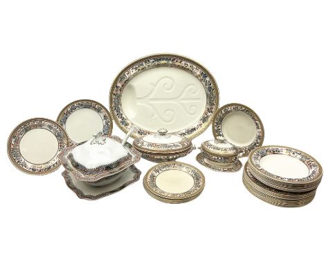 Victorian Wedgwood part dinner service, comprising meat platter, covered tureen, covered sauce dish and stand, seven soup bow