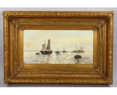 Edwin Fletcher (1857 - 1945), pair of marine oils on canvas, shipping on the Thames Estuary, both signed, 31cm x 61cm, framed