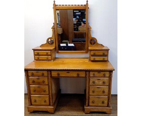 An Arts &amp; Crafts inlaid ash dressing table, in the manner of Bruce Talbert, 132 cm wide