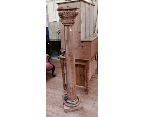 A carved pine column, converted to a standard lamp, 157 cm high