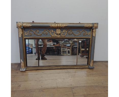 A painted triple plate overmantel mirror, highlighted in gilt, 76 x 110 cm