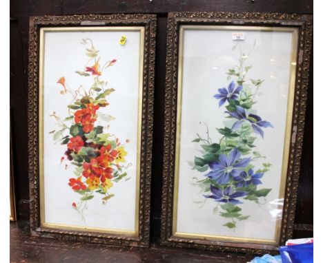 Pair of ceramic floral printed pictures, 75 cm x 42 cm