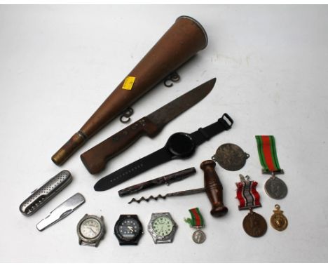Defence Medal, medal For Faithful Service in The Special Constabulary, quantity of vintage watches, St Christopher medallion,