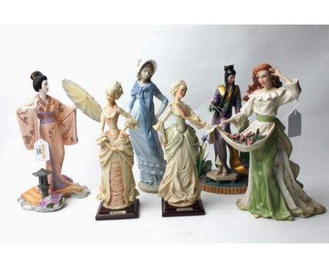 Figurines, Yoshiko and Ayame by Manabu Saito, My Wild Irish Rose musical figurine, pair of Giovanni figures and Nao figurine