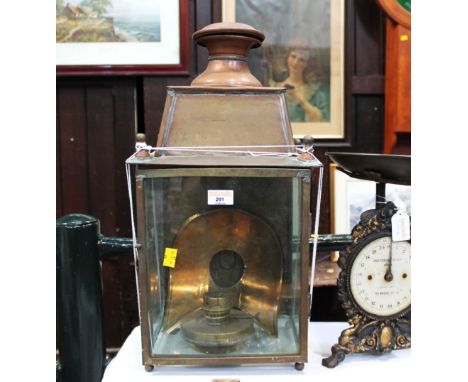 Large copper and brass glazed oil lantern, 53 cm high