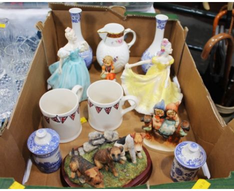 Royal Doulton figurines Ninette and Enchantment, pair of Spode Italian bud vases, Sweet William of London mugs, Spode Blue Ro