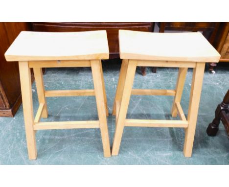Pair of matching light oak stools, 40 cm wide x 25 cm deep, 60 cm high 